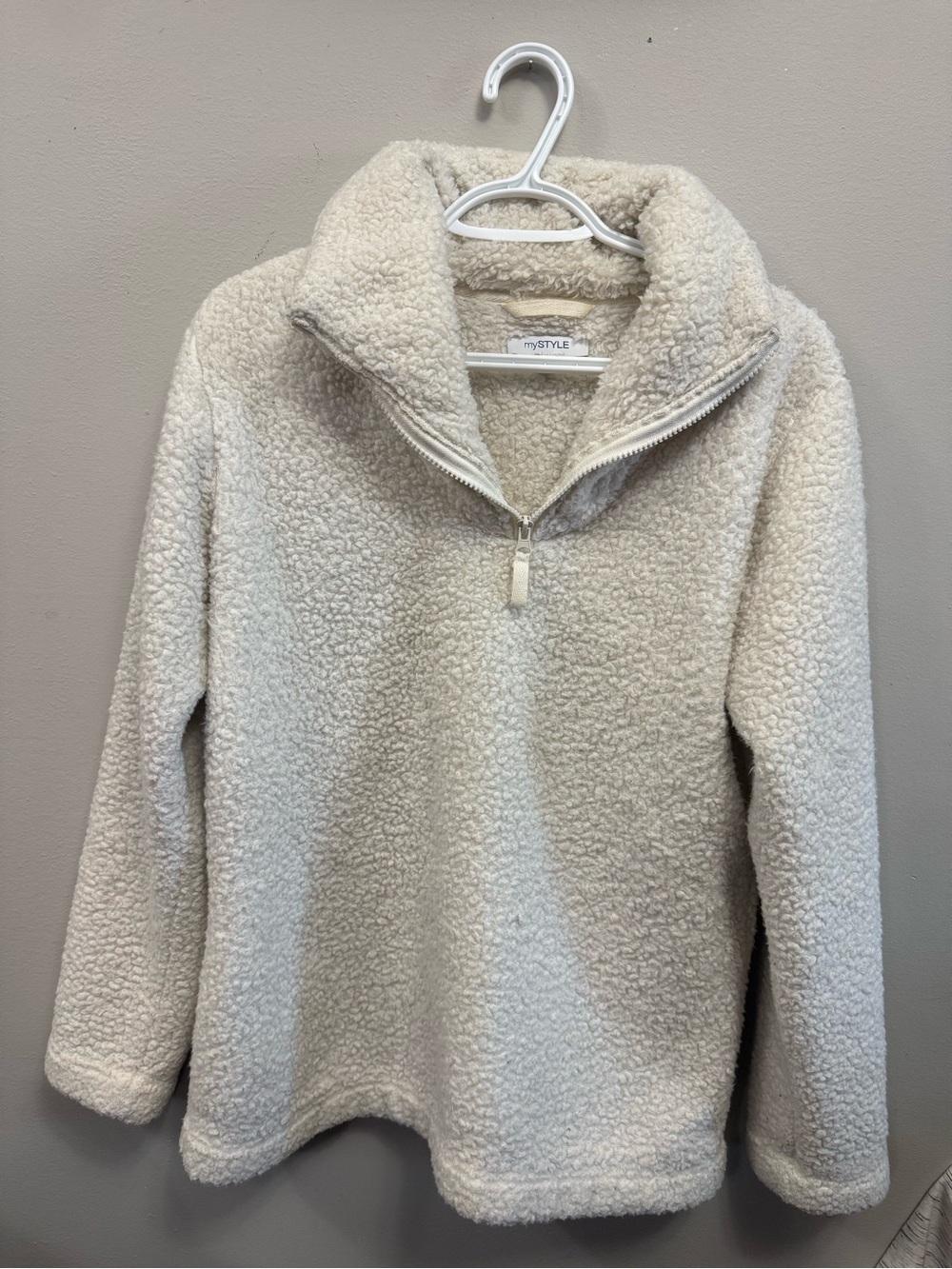 myStyle Women's Cream Sherpa Half-Zip Pullover Sweater Small